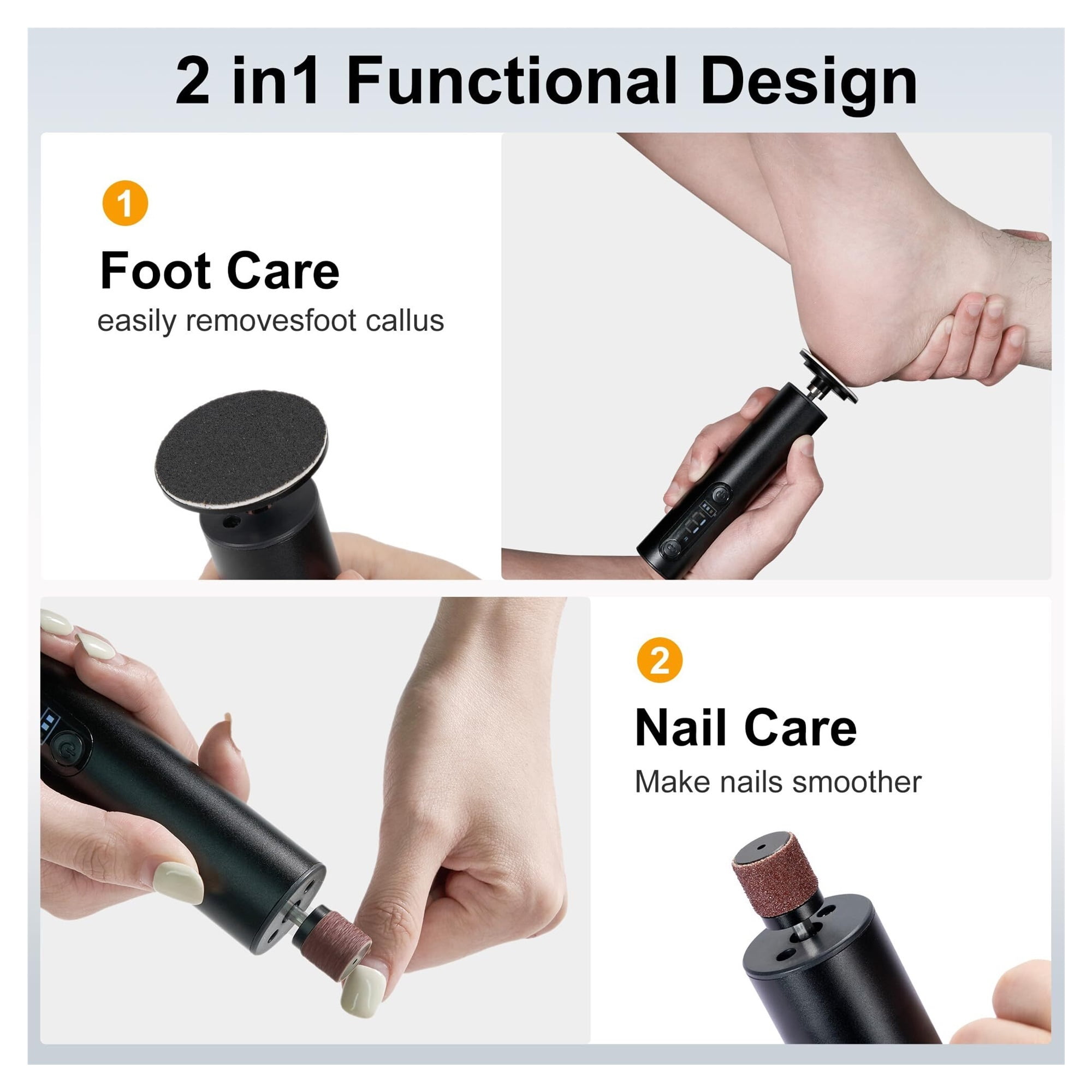 Electric Foot Callus Remover, Adjustable Speed Rechargeable Foot Sander Pedicure Tools for Feet Dead Skin with Sandpaper Disk and Nail Drill Bits,Equipped with Digital Display(Black)