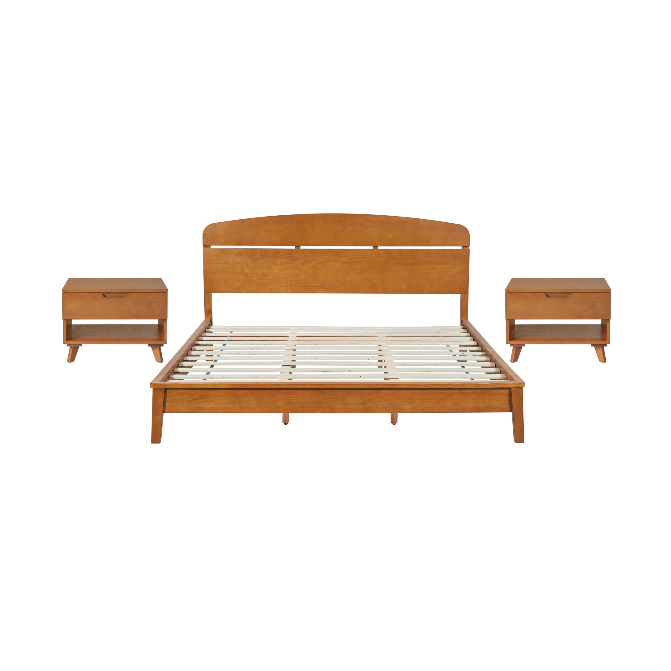 Christopher Knight Home King Wood Platform Bed with Curved Headboard and 2 Nightstands, Light Brown