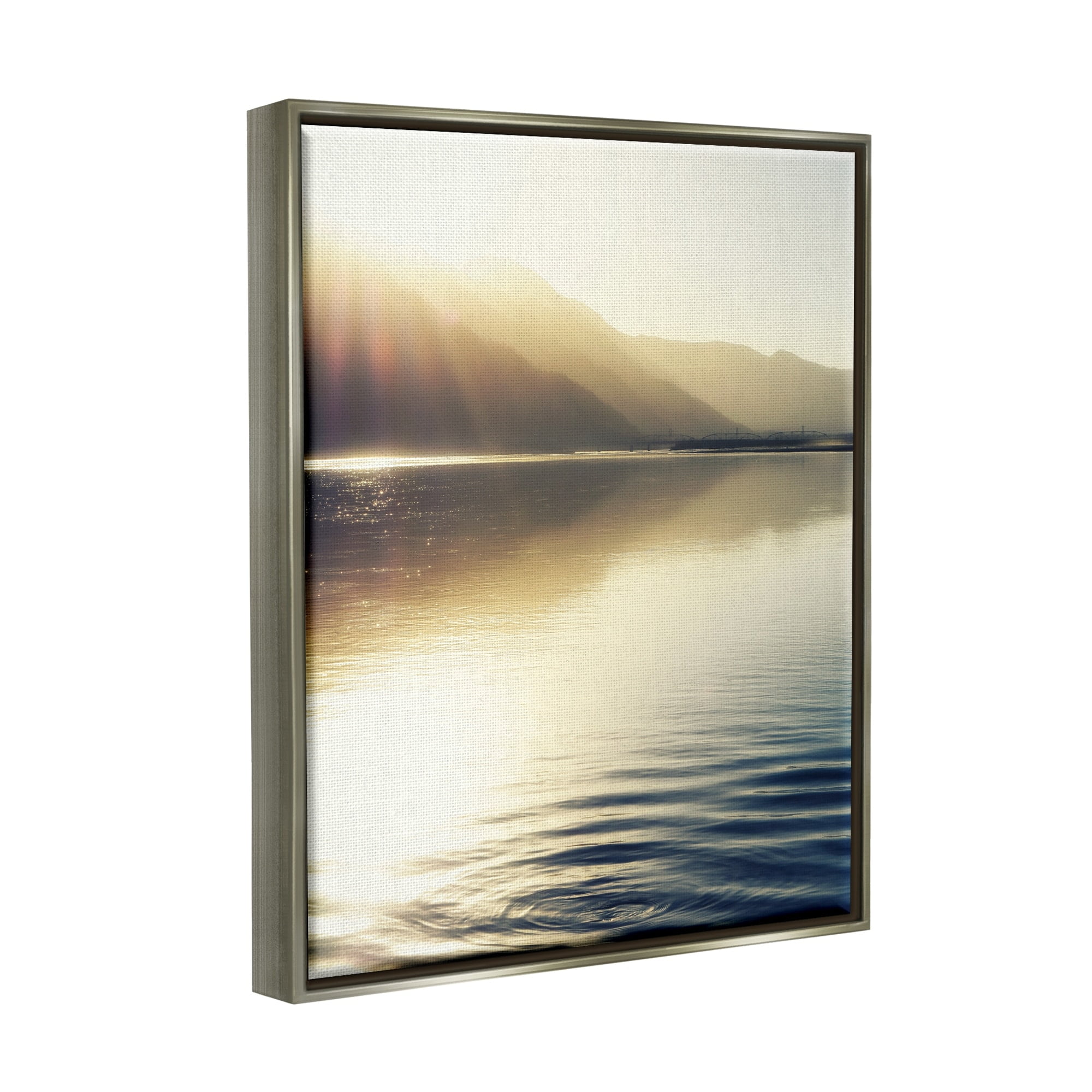 Stupell Industries Quiet Mountain Lake Water Ripples Sunrise Rays Photograph Luster Gray Floating Framed Canvas Print Wall Art, Design by Savanah Plank