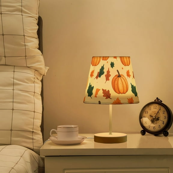 Yayeee Mini Table Lamp 10.8" Dimmable with Fabric Shade 3 Color Temperatures, Pumpkins Pattern