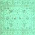 thumbnail image 1 of Ahgly Company Machine Washable Indoor Square Oriental Turquoise Blue Traditional Area Rugs, 4' Square, 1 of 4