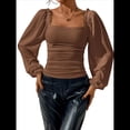 thumbnail image 2 of Blusa Corta de Larga con Cuello Cuadrado y Mangas Abullonadas para Mujer Marrón Oscuro L, 2 of 10
