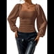 thumbnail image 2 of Blusa Corta de Larga con Cuello Cuadrado y Mangas Abullonadas para Mujer Marrón Oscuro M, 2 of 10
