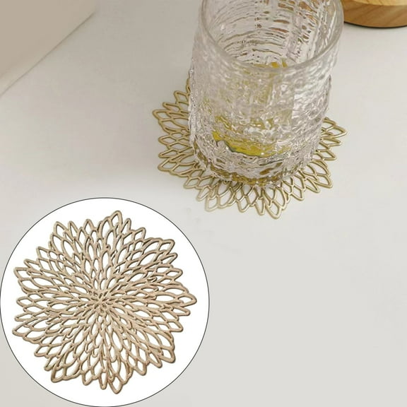 Homng 6Pcs Placemats 15 Inch Pressed Vinyl Round Table Mates for Dining Table, Washable and Wipeable Kitchen Place Mat for Holiday Wedding Dinner Table Decoration Mat, Gold