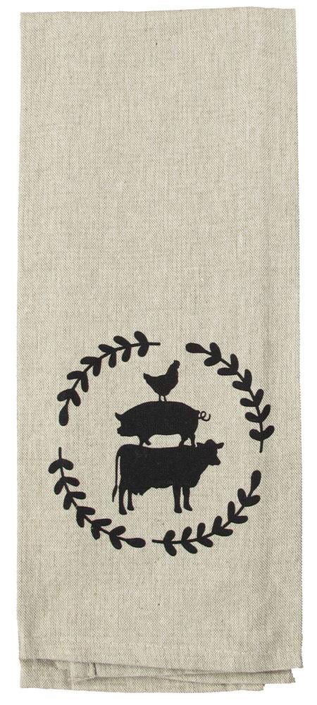 fillURbasket Farmhouse Kitchen Towels Set Farm Towels Pig Rooster Chicken  Cow Towels Tan Black Dish Towels Set of 5 Cotton 16x28 in 2023