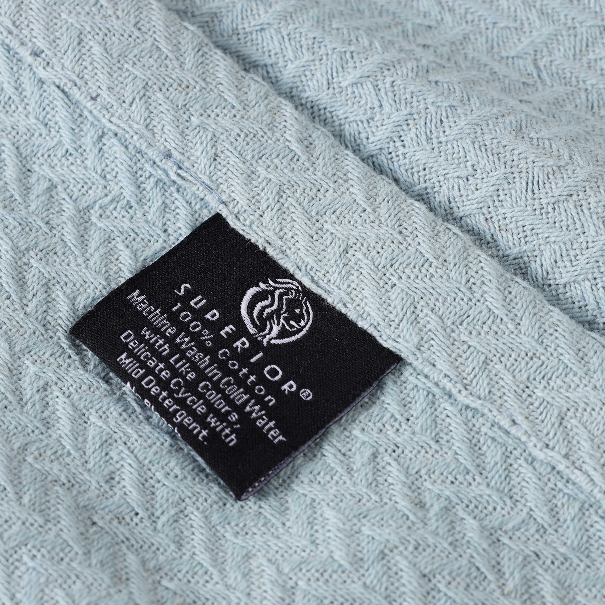Superior Nobel Cotton Textured Chevron Woven Blanket, Twin, Light Blue