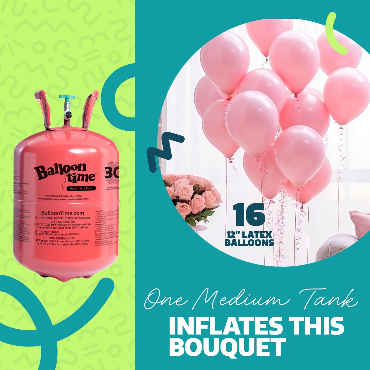 Balloon Time Medium Helium Tank Kit – Portable Helium Balloon Tank with Ribbon and Balloons