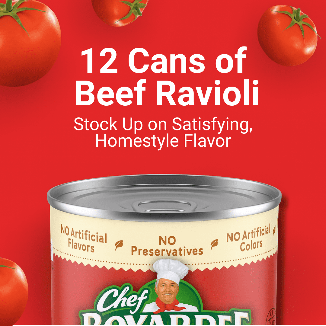 Beef Ravioli in Hearty Meat Sauce, Large 15 oz Cans, Bulk 12 Pack - Classic Canned Pasta & Comfort Food for Quick Weeknight Dinners & Kids Lunches