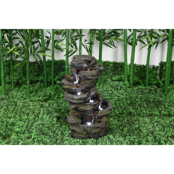 18.25" Brown Multi Level Rock Outdoor Garden Fountain