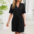 thumbnail image 2 of Aellinatey Casual T Shirt Dress for Women Drawstring Short Sleeve V Neck Mini Shift Dresses, 2 of 9