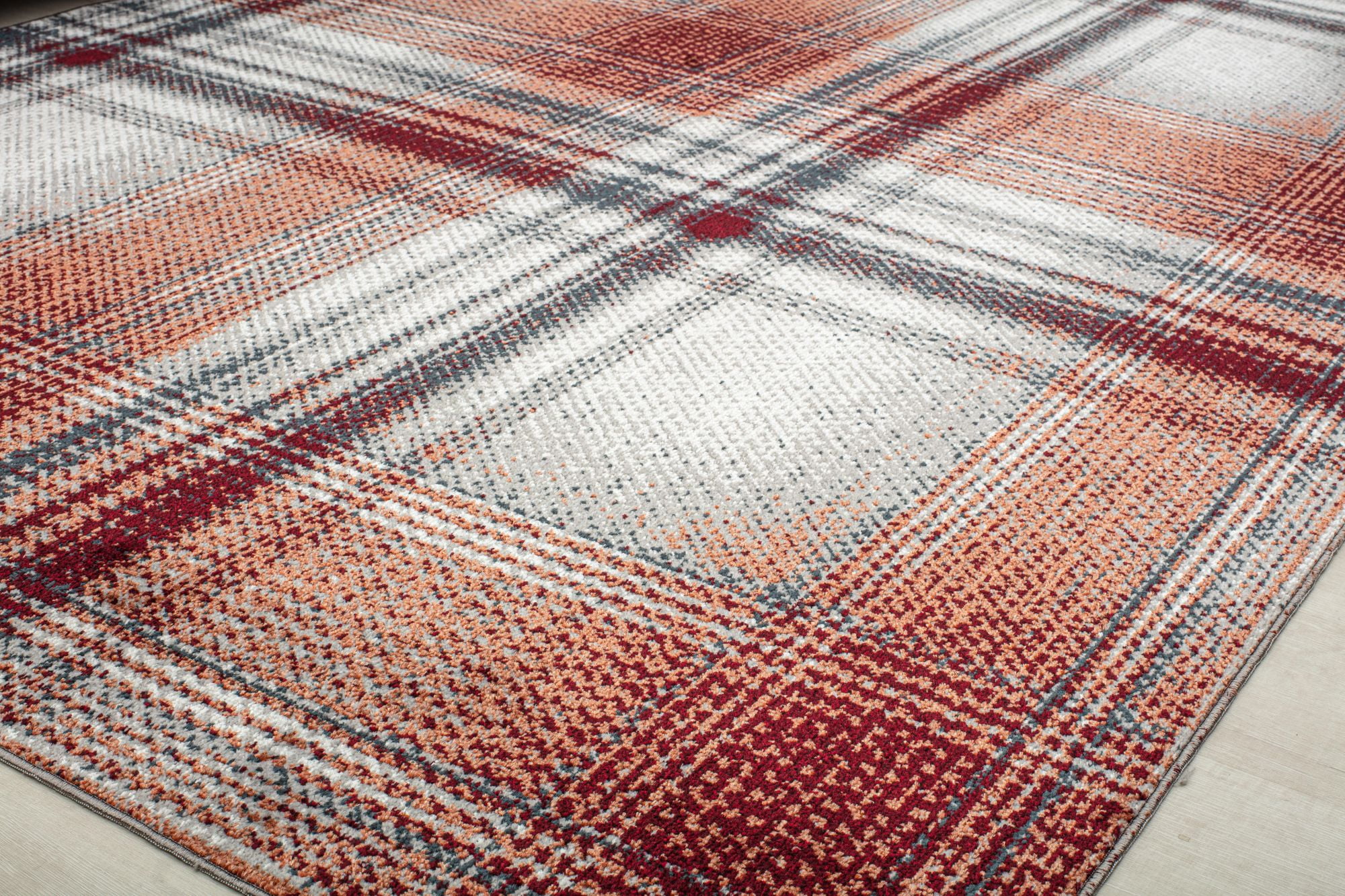 Rugs America Jaelyn JD50C Ruby Rapids Plaid Contemporary Red Area Rug, 5'3" x 7'0"