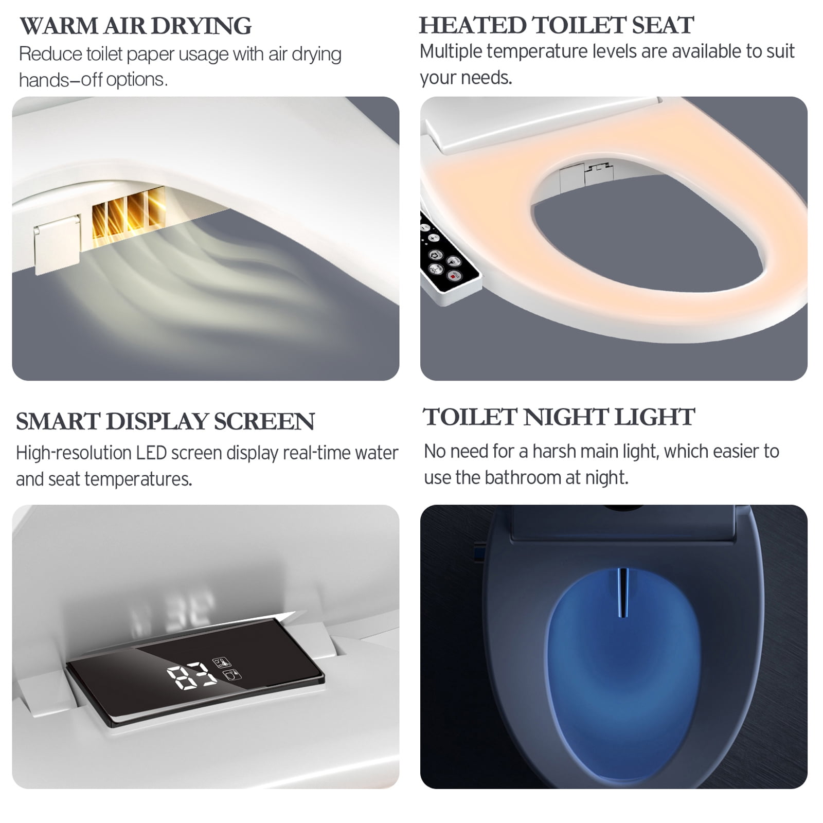 XCQQ Electric Heated Bidet Toilet Seat with Warm Water Wash and Dryer, Elongated