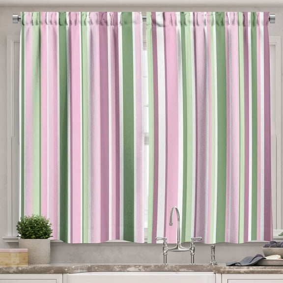 Ambesonne Pastel Kitchen Curtains, Striped Pattern Lines Print, 55"x39", Pale Rose