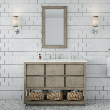 Water Creation Oakman 48" Wood Vanity with Chrome Faucet & Mirror in Gray Oak