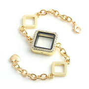 Square Love Floating Charm Memory Locket Chain Star or Heart End Synthetic Glass Magnetic Bracelet