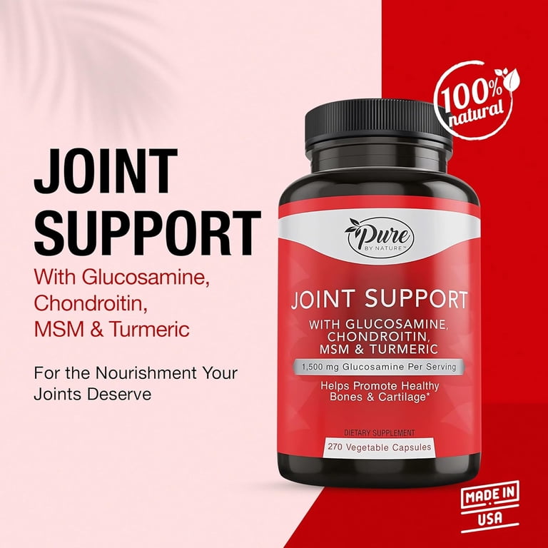 Pure By Nature, Joint Support Supplement, Glucosamine, Chondroitin,  Turmeric, MSM, 270 Capsules