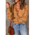 thumbnail image 2 of ABPHQTO Suéter marrón con cuello en V y manga de encaje para mujer, 2 of 5
