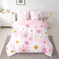 thumbnail image 2 of Manfei Pink Cherry Blossoms Bedding Comforter Set 7 Pieces, Kawaii Cute Cartoon Full Bedding Set, Teens Kids Girl Women Reversible Fitted Sheet Flat Sheet, Microfiber Bedroom Decor, 2 of 7