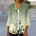 thumbnail image 2 of Penkiiy Women's Floral Print Puff Sleeve Cardigan Loose Cover Up Blouse Tops 3/4 Sleeve Ruffle Open Front Button Cardigan Green for 2XL, 2 of 5