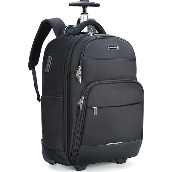 Leke 30L Lightweight Wheeled Travel Backpack, 15.6 inch Flight Approved Rolling Laptop Carry-On Bag, Black