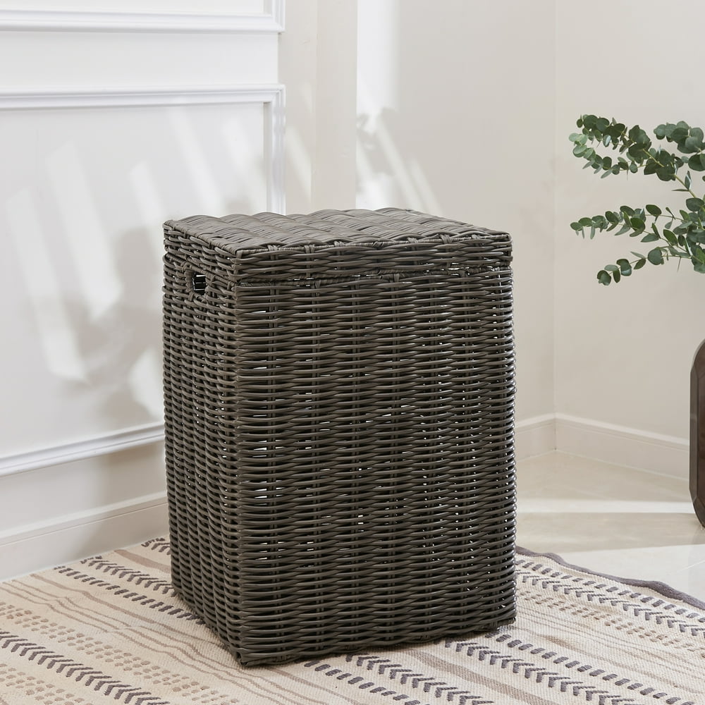 Valeria 19Inch Rectangular Lidded Resin Laundry Hamper with Attached