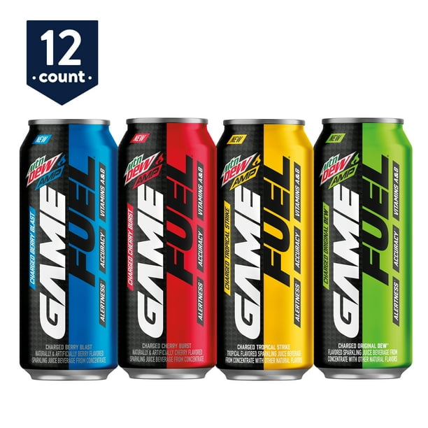 Mtn Dew Amp Game Fuel 4 Flavor Variety Pack 16 Oz Cans 12 Count