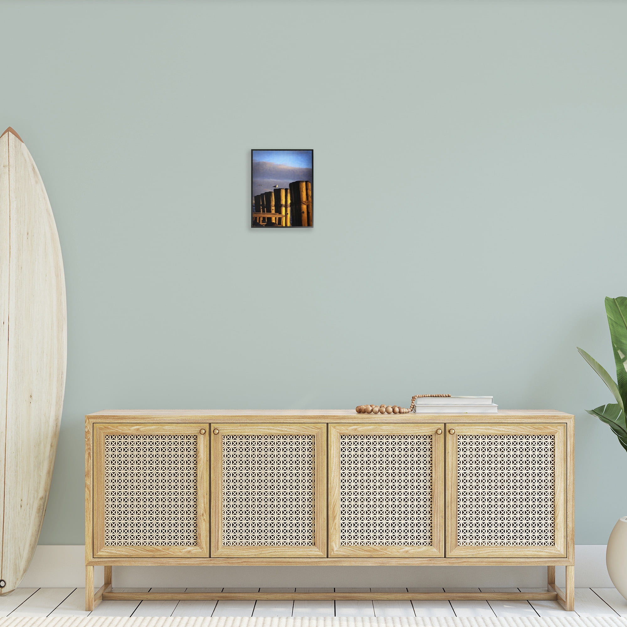 Stupell Industries Seagull Perched on Pier Animals & Insects Painting Black Framed Art Print Wall Art, 11 x 14