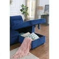 thumbnail image 3 of Maklaine Velvet Fabric Reversible Sleeper Sectional Sofa Chaise in Blue, 3 of 13