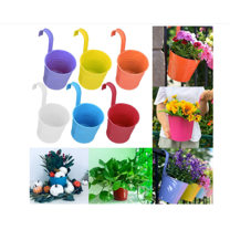 6.3 inch Hanging Planter Iron - 6 Pack, Multicolor Large Metal Flower Pot over Rail Balcony Railing Hanging Buckets for Plants Outdoor Fence Wall Herb Garden Succulent Outside Deck Patio Porch