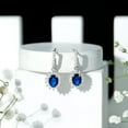 thumbnail image 4 of Rosec Jewels Lab Created Blue Sapphire Drop Earrings with Moissanite Halo (AAAA Grade Sapphire) - Anniversary Gift, 18K White Gold, 4 of 8