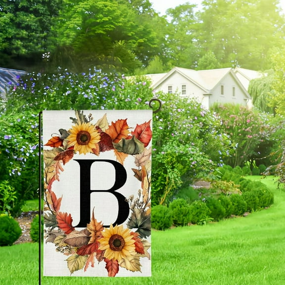 NIJIANKEHAN Fall Monogram Letter S Garden Flag Maple Leaves Sunflower Pumpkin 12x18 Inch Double Sided for Outside Family Last Name Initial Yard Flag Seasonal Outside Decoration 12x18in