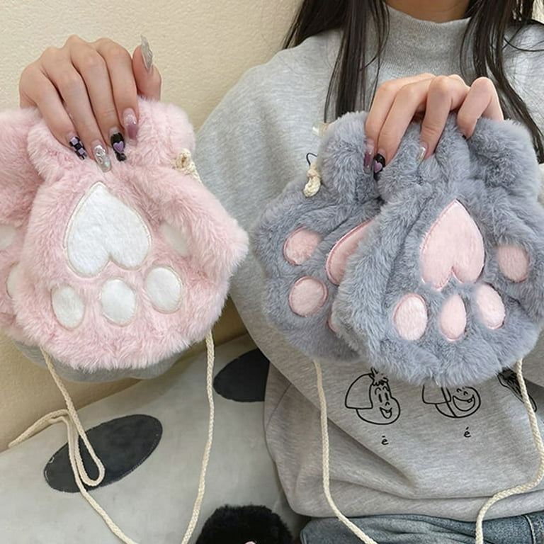 Women Cute Cat Claw Paw Gloves Plush Mittens Warm Soft Plush Short  Fingerless Fluffy Bear Cat Gloves Half Finger Costume Party