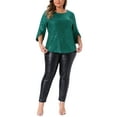 thumbnail image 3 of Agnes Orinda Women's Plus Size Tops Glitter 3/4 Slit Sleeve Crew Neck Shimmer Sparkle Sequin Party Blouse Tops 2025 1X Green, 3 of 7