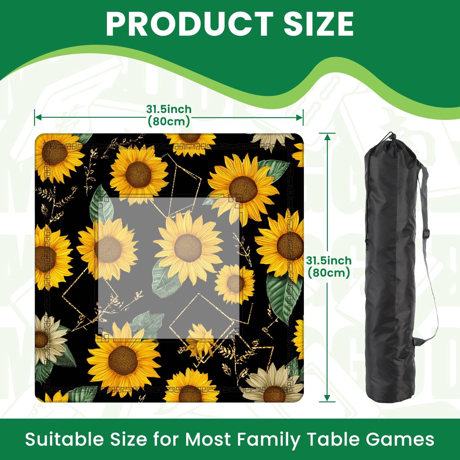 Mahjong Mat 31.5" x 31.5" Seamless golden polygonal shapes sunflowers Non-Slip Noise Reduction American Mahjong Tiles Table Cover for Dominoes Poker Card Board Games Gift