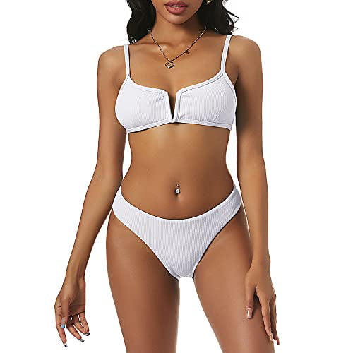 ZAFUL Women Underwired Ribbed Bikini Set Adjustable Straps Bathing Suit High Cut Two Pieces Swimsuit 