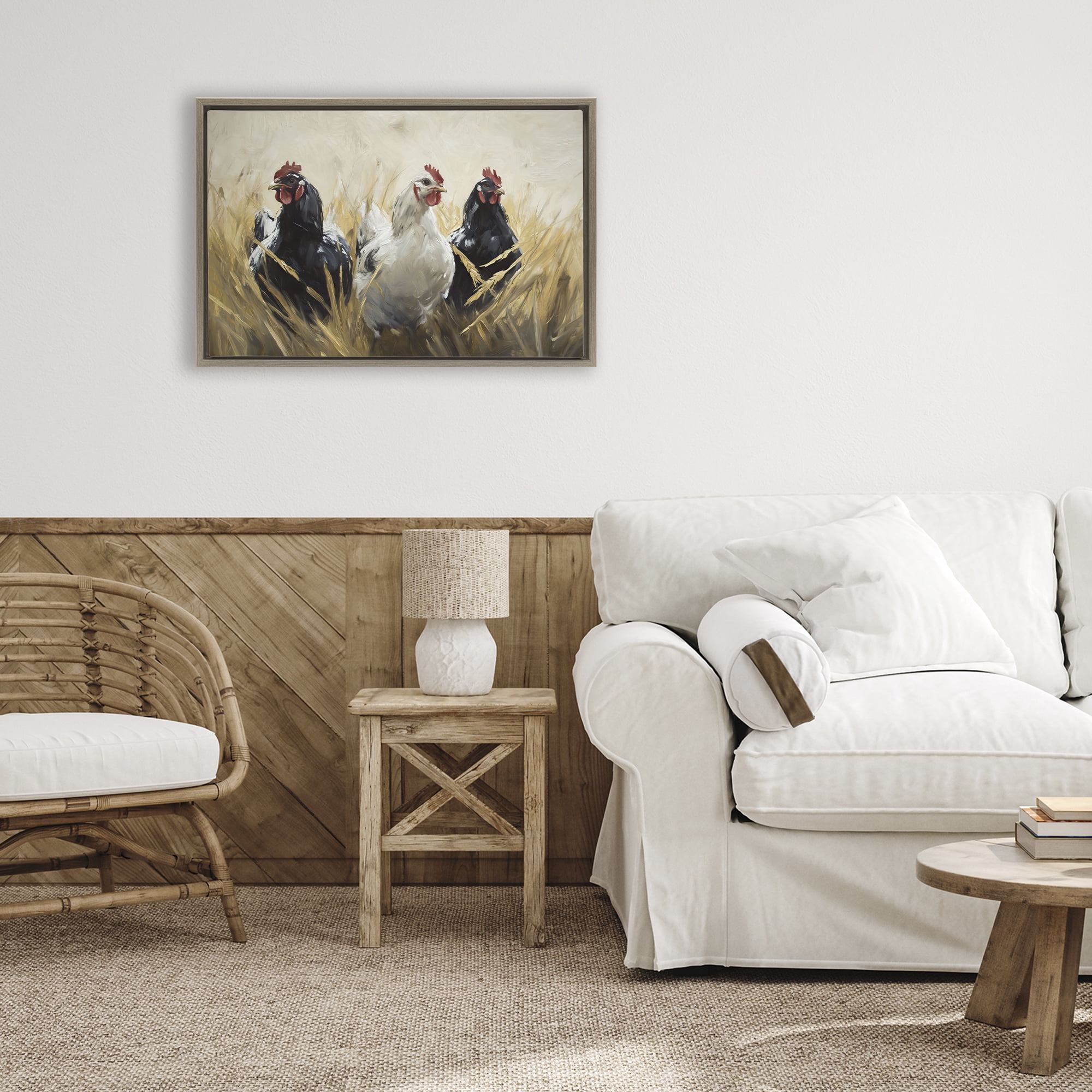 Stupell Industries Chickens In Wheat Field Brown Framed Floater Canvas Wall Art, design by Tina LeCour