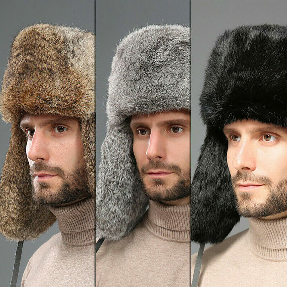 Men's Winter Hat Imitation Russia Fur Trapper Earflap Ski Cap Ushanka