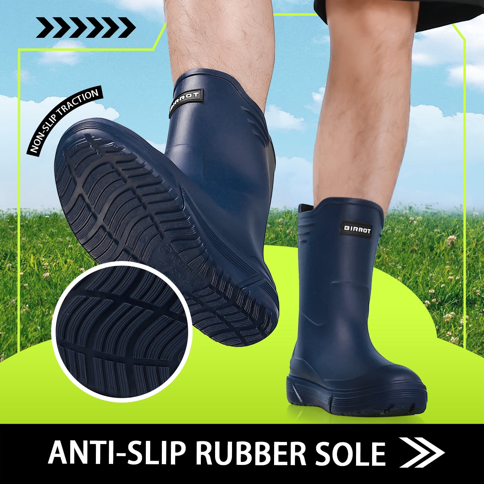 HSBDNZQ Rain Boots for Men Waterproof Fashionable Rubber Boots Non-slip Outdoor Garden Boots Mid Calf Muck Work Shoes Comfort Lightweight Rainboots for Fishing Climbing