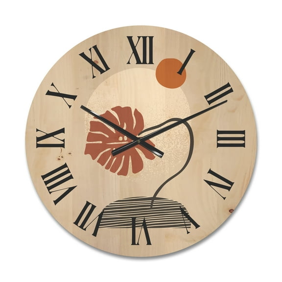 Designart 'Abstract Geometry Shapes and Tropical Palm Leaf III' Modern Wood Wall Clock