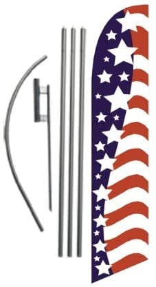 4th of July Fireworks 15' Feather Banner Swooper Flag Kit with pole+spike 