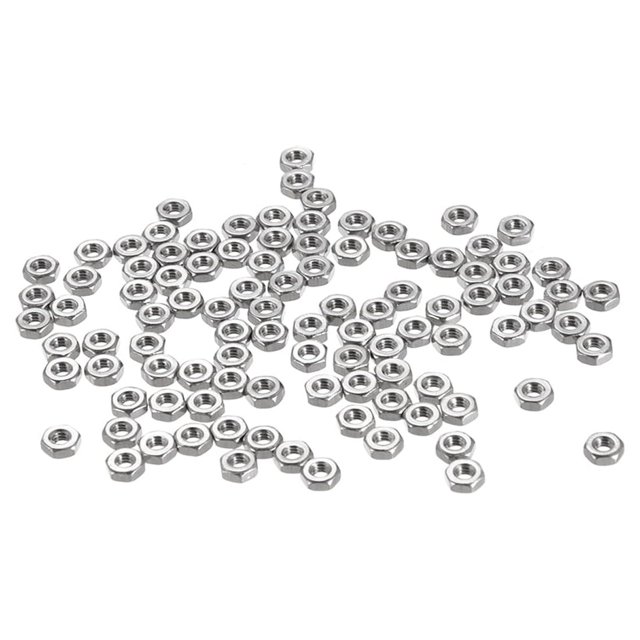 Unique Bargains M2 Métrique 304 Acier Inoxydable Hexagone Hexagone Écrou Ton Argent 100 Pcs