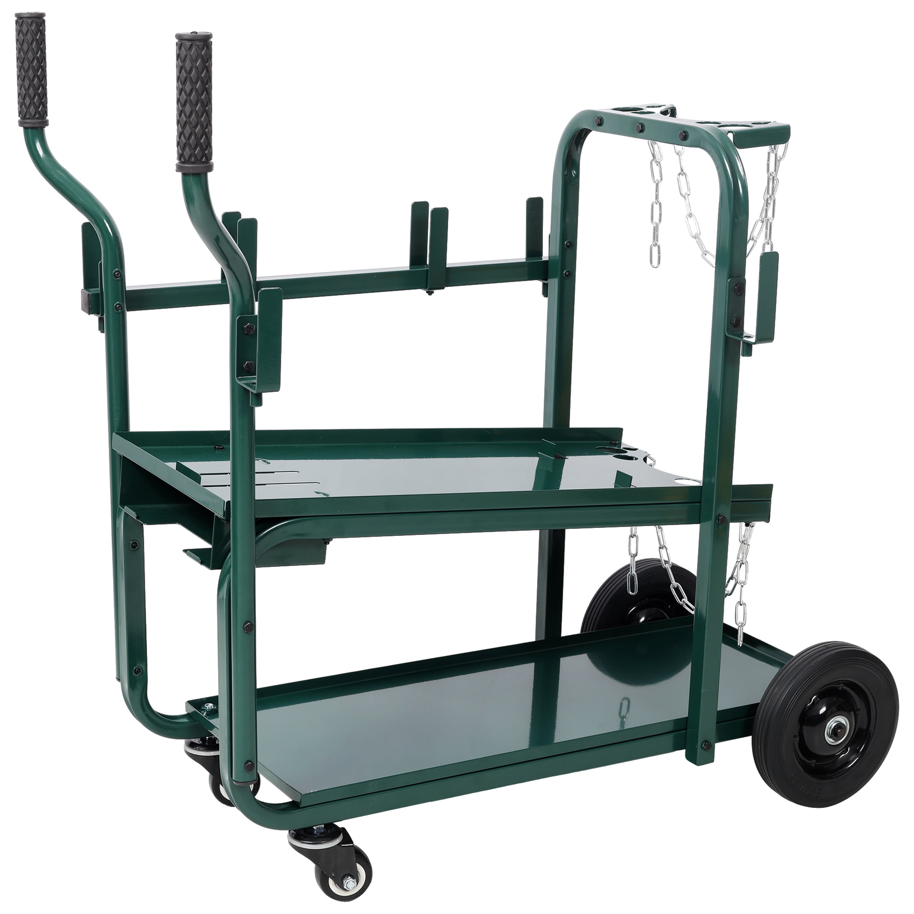 Heavy Duty 2-Tier Rolling Welding Cart Portable Welder Storage Trolley with Wheels for MIG TIG ARC Welder Plasma Cutter and Welding Accessories, Green