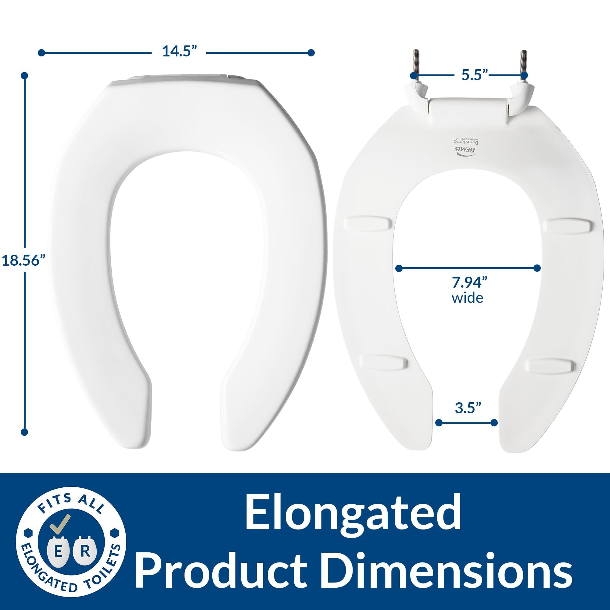 Open Box Bemis 2155SSCT000 Elongated Open Front Toilet Seat in White