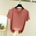 thumbnail image 4 of Akafmk Pajama Tops for Women,Soft Sleepwear Shirts,Short Sleeve Tops Solid Color Loose Fitting V-neck Casual Blouses Tunic Tops, 4 of 4