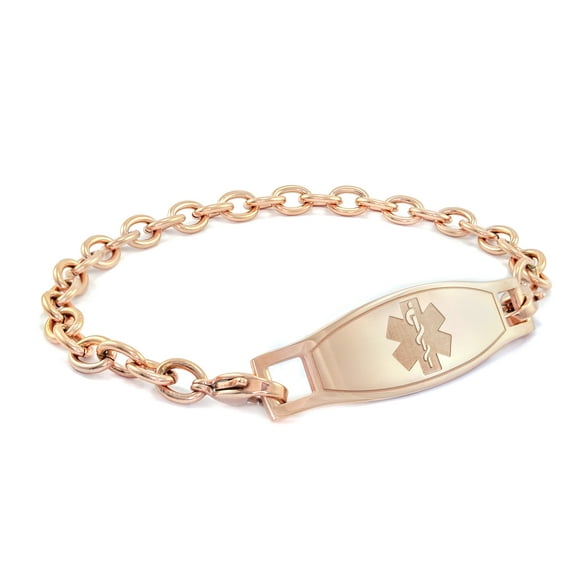 MedicEngraved Surgical 316L Stainless Steel Medical ID 5mm Rose Gold Toned Link Bracelet with Embossed Medical Tag - Medical Engraving Included