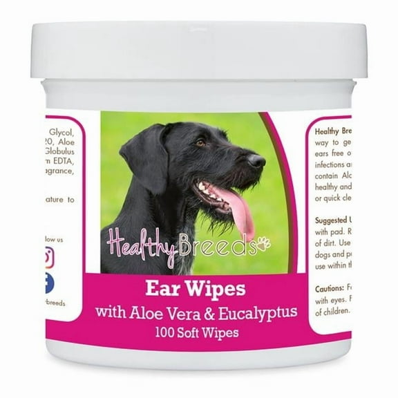 Healthy Breeds 192959823776 German Wirehaired Pointer Ear Cleaning Wipes with Aloe & Eucalyptus for Dogs - 100 Count
