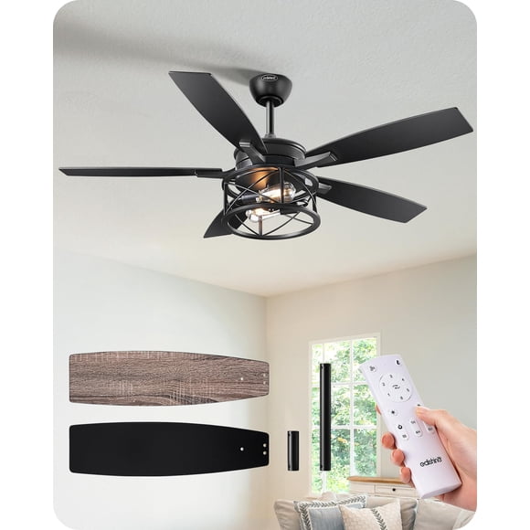 Ventilador de Techo EDISHINE 42" Negro con Control Remoto Regulable 120V