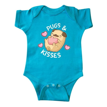 

Inktastic Valentines Day Pugs and Kisses with Pink Hearts Gift Baby Boy or Baby Girl Bodysuit