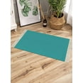 thumbnail image 3 of Teal Bath Rug 2x3ft Woven Bathroom Entryway Runner Rug, Turquoise Pure Teal Washable Living Room Hallway Bedroom Kitchen Carpet with Tassels, Non-Shedding Indoor Outdoor Throw Doormat, 3 of 5