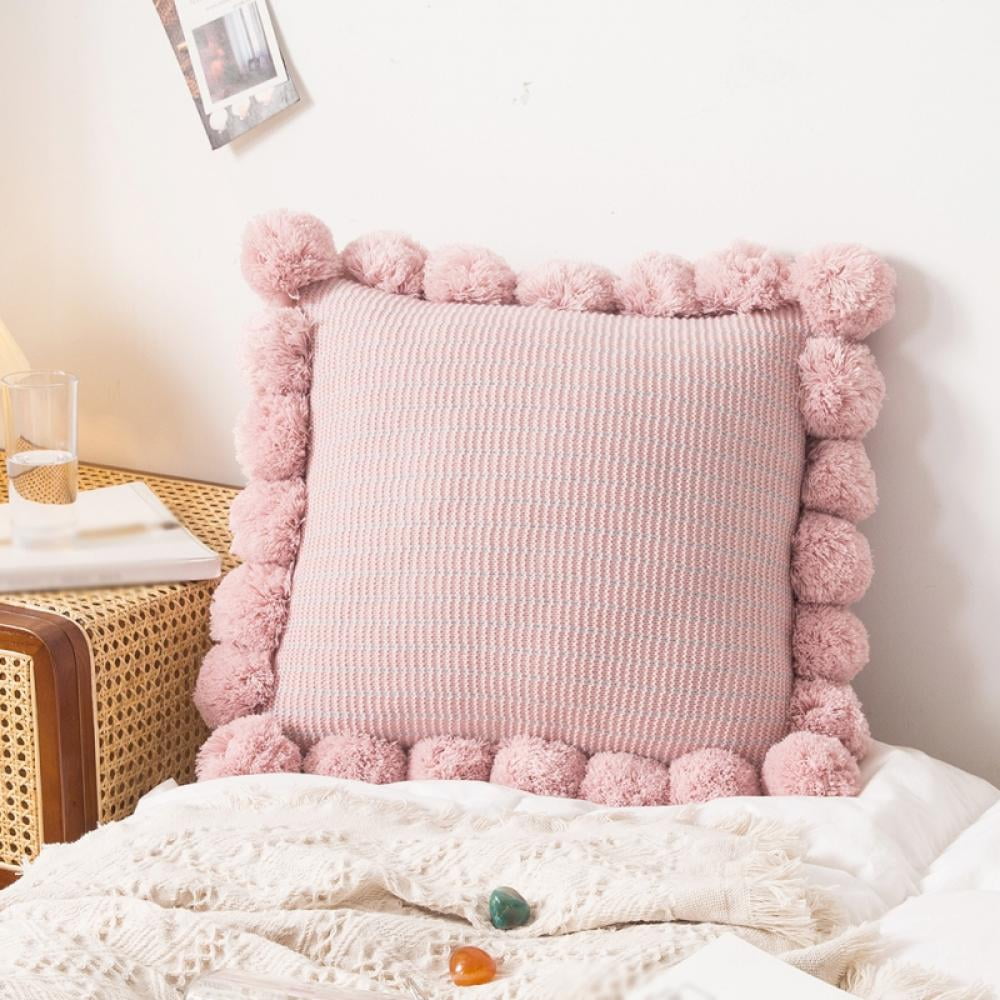 Knitted Square Throw Pillow Case Handmade Knotted Tassels Cushion Cover 18*18in 